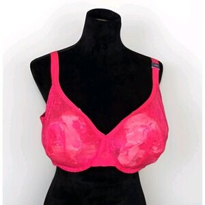 Cacique Lane Bryant Unpadded Underwire Full Coverage Bra Hot Pink Lace Size 44DD